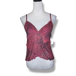 Y2K Butterfly Mesh Babydoll Cami — Sheer Tulip Hem, Adjustable Straps — NWT XL